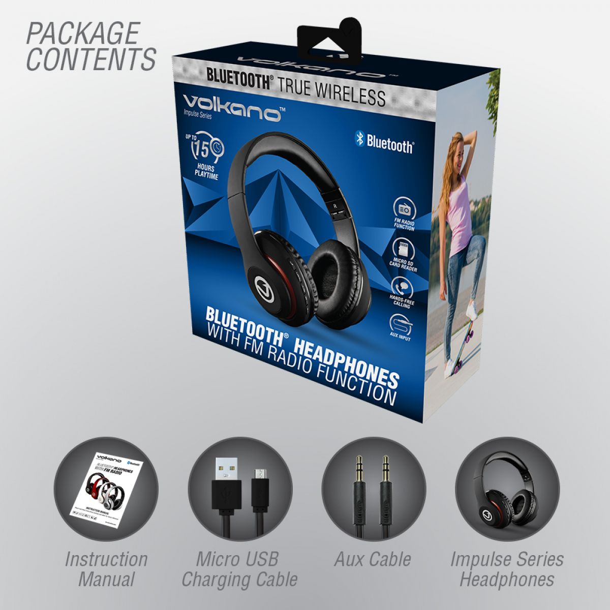 Volkano Impulse Series Bluetooth Headphones – Black - Image 2